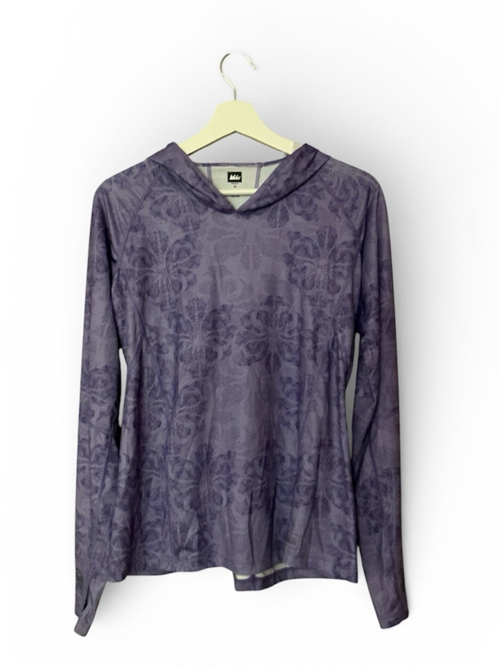 REI Purple Floral-Pattern Hooded Long Sleeve Pullover
